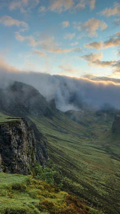 Misty green hills, a verse of the day backdrop